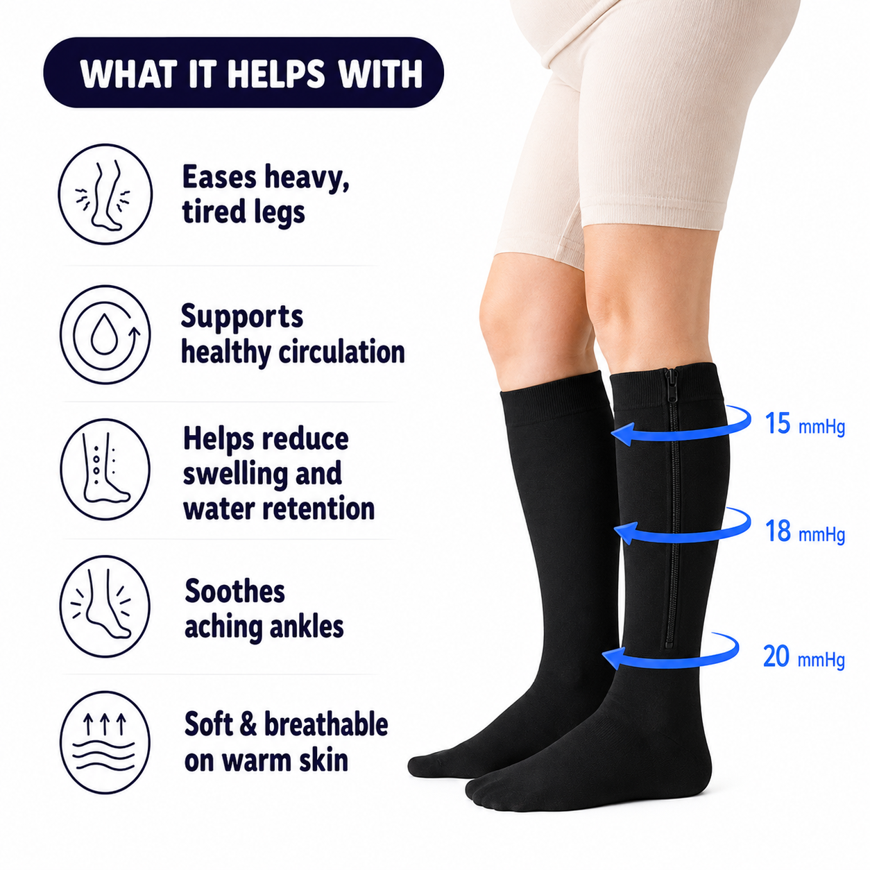 Maternity Compression Socks with Easy Side Zip