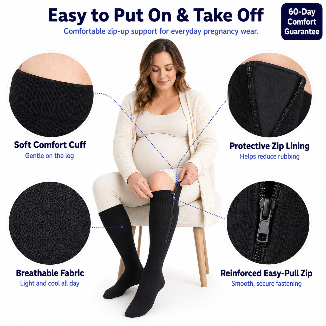 Maternity Compression Socks with Easy Side Zip